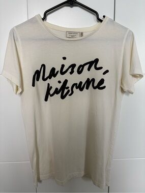 MAISON KITSUNE White Handwriting Logo T-Shirt